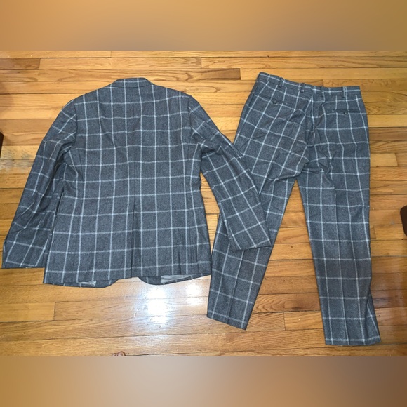 Isaia Plaid Cashmere Wool Grey Suit Windowpane Size 50 Drop 8R Base Marechiaro - Picture 6 of 12